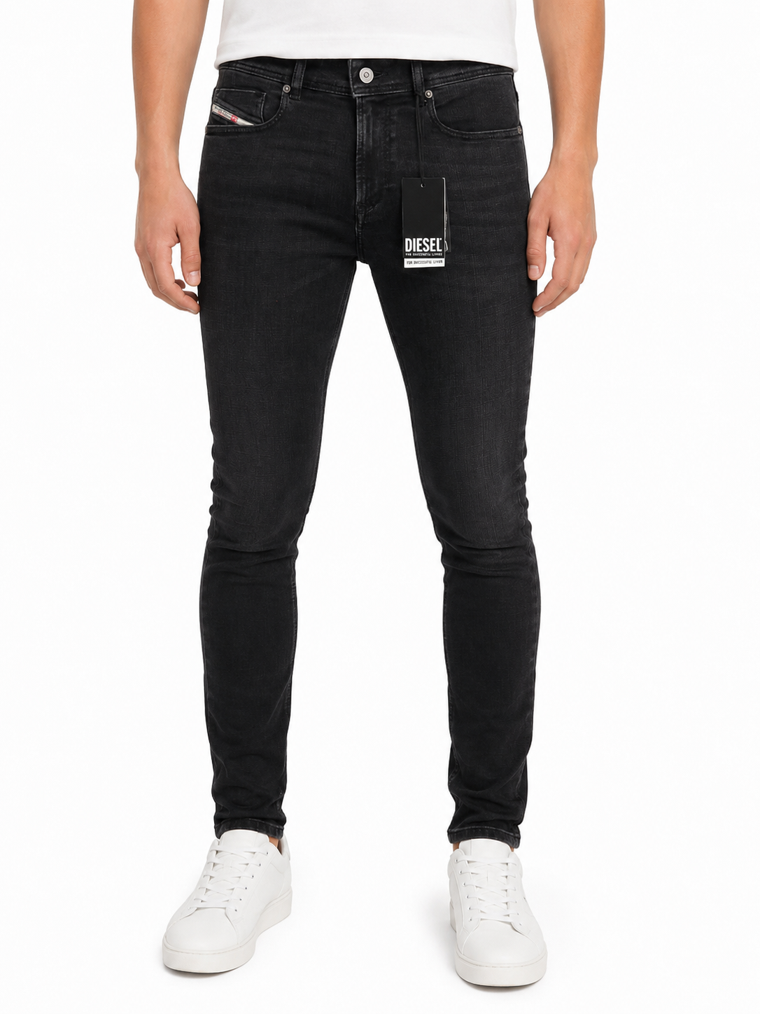 DIESEL 1979 Sleenker R9G61 Men Jeans W34/L32 Black Whiskers Faded Skinny RRP150