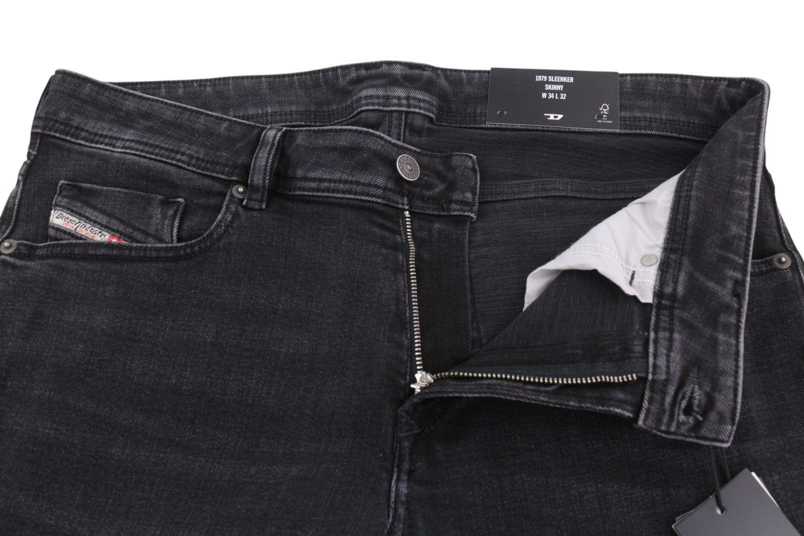 DIESEL 1979 Sleenker R9G61 Men Jeans W34/L32 Black Whiskers Faded Skinny RRP150
