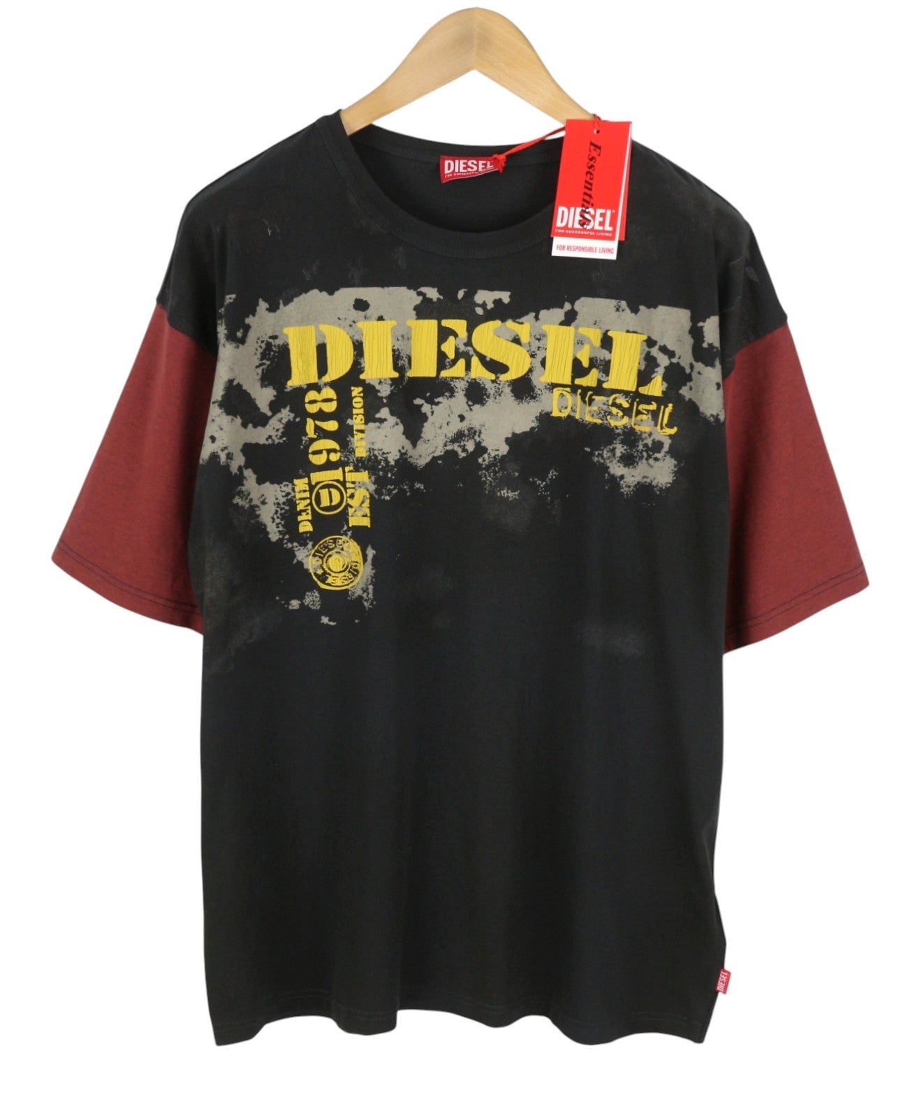 DIESEL T-Boxt-Q4 Men T-Shirt M Black Patterned Oversized Crew Short Sleeve