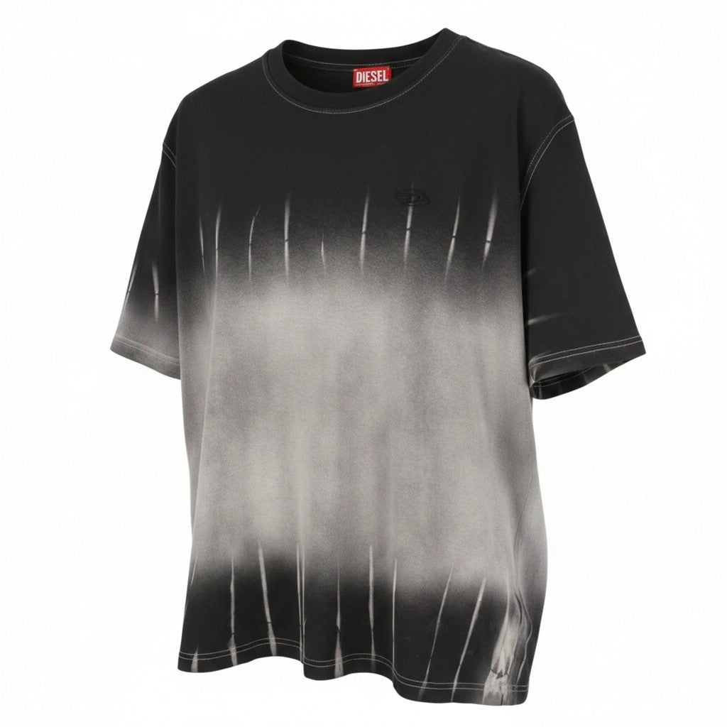 DIESEL T-Adjust-R21 Men T-Shirt 2XL Black Tie-Dyed Print Crew Neck Short Sleeved