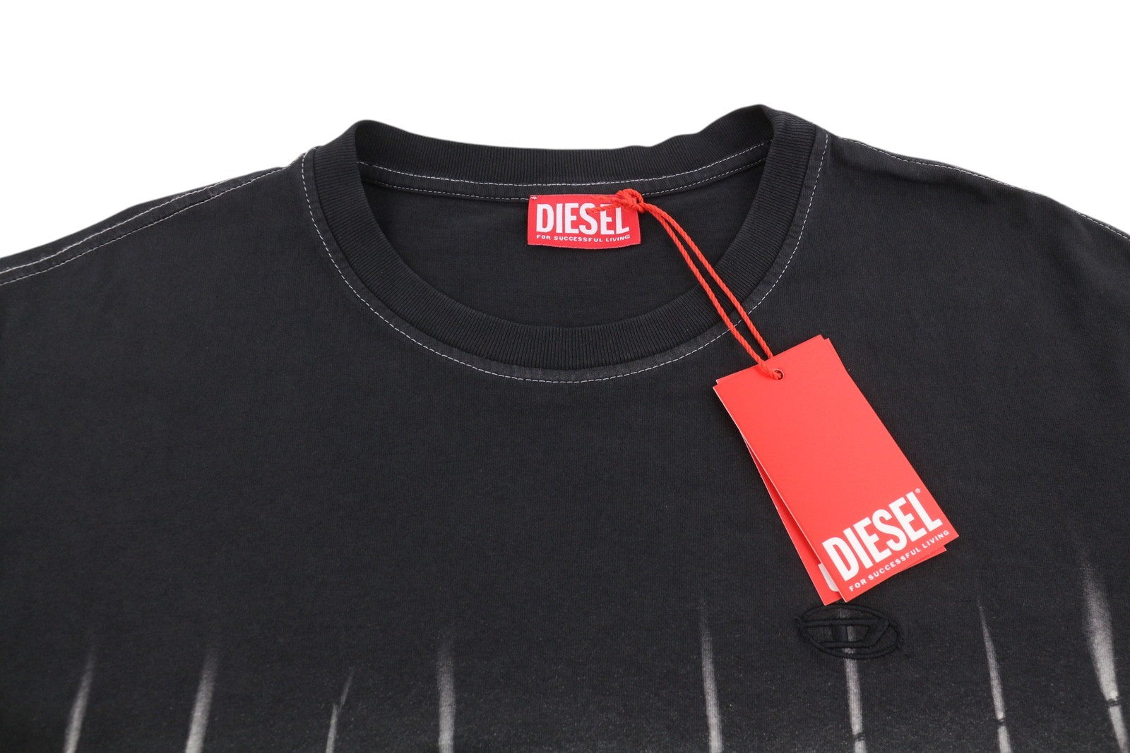 DIESEL T-Adjust-R21 Men T-Shirt 2XL Black Tie-Dyed Print Crew Neck Short Sleeved