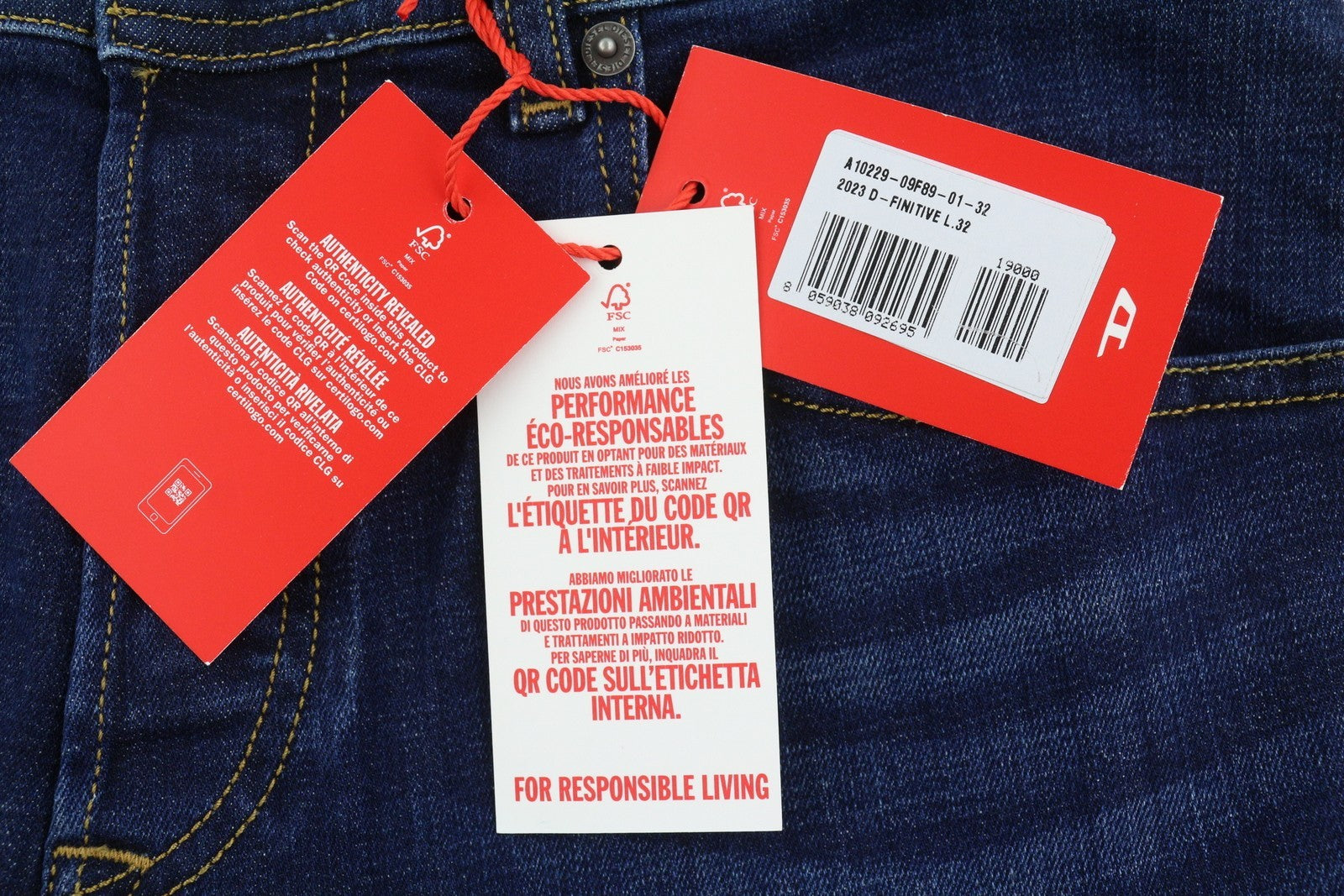DIESEL 2023 D-Finitive 09F89 Men Jeans W32/L32 Blue Faded Tapered Leg RRP150