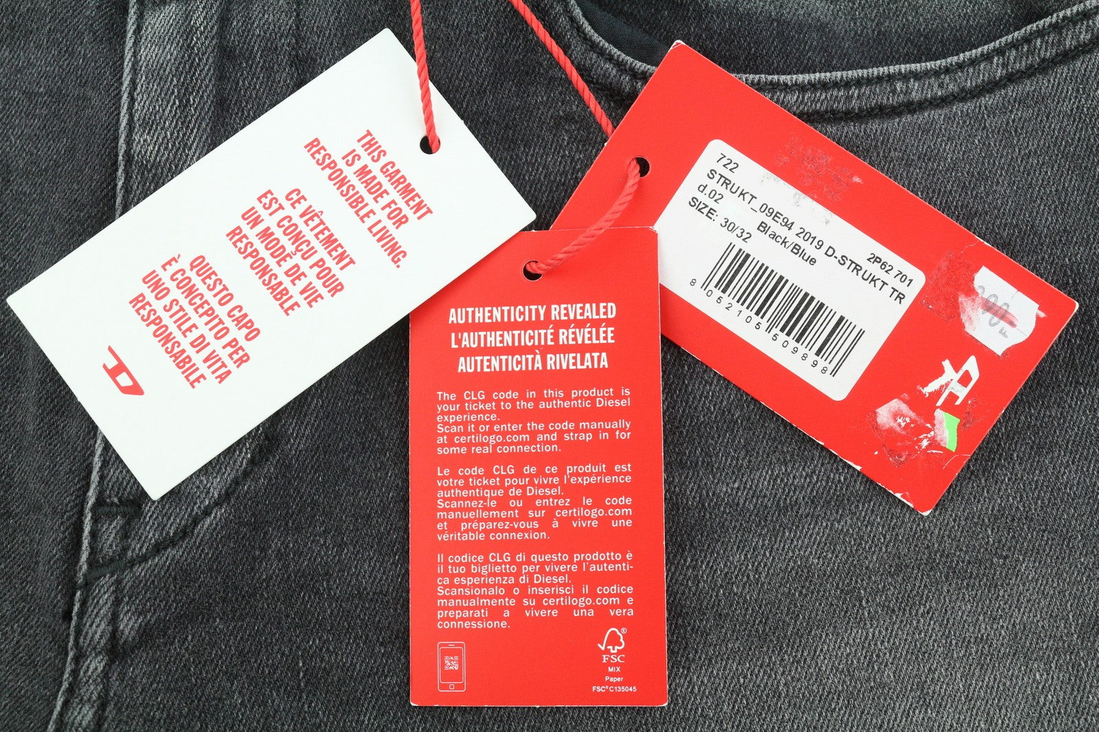 DIESEL 2019 D-Strukt 09E94 Men's Jeans W30/L32 Grey Whiskers Faded Slim Fit