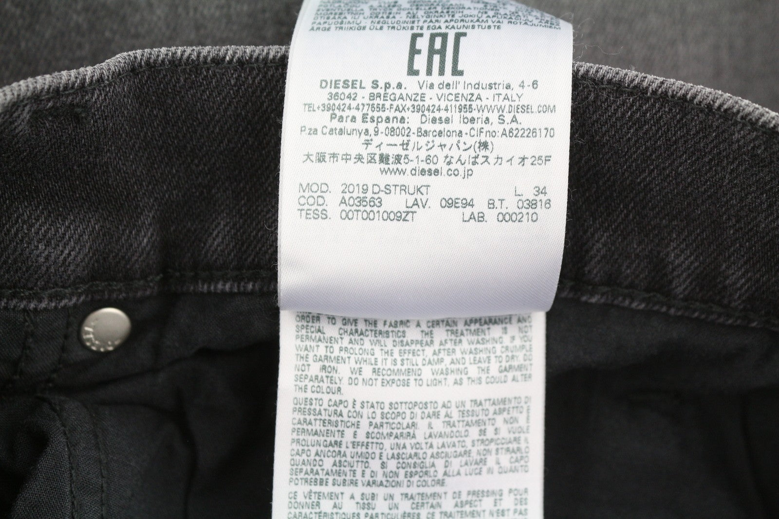 DIESEL 2019 D-Strukt 09E94 Men's Jeans W30/L34 Grey Whiskers Faded Slim Fit