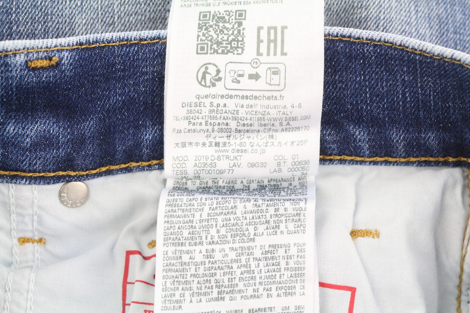 DIESEL 2019 D-Strukt 09G32 Men's Jeans W29/L34 Blue Whiskers Faded Distress