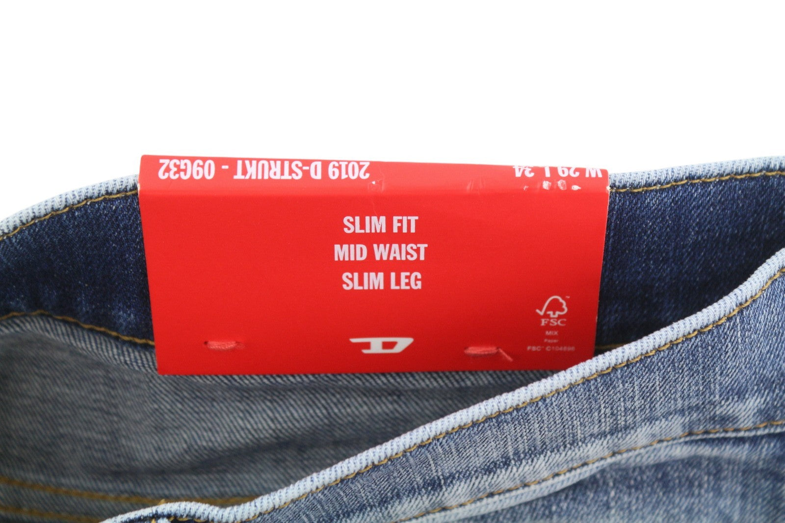 DIESEL 2019 D-Strukt 09G32 Men's Jeans W29/L34 Blue Whiskers Faded Distress