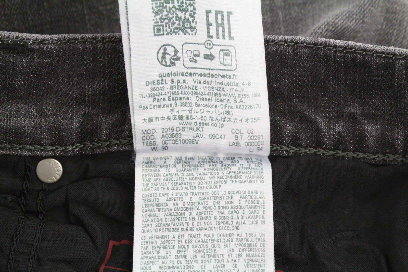 DIESEL 2019 D-Strukt 09C47 Men's Jeans W30/L34 Grey Whiskers Faded Slim Fit
