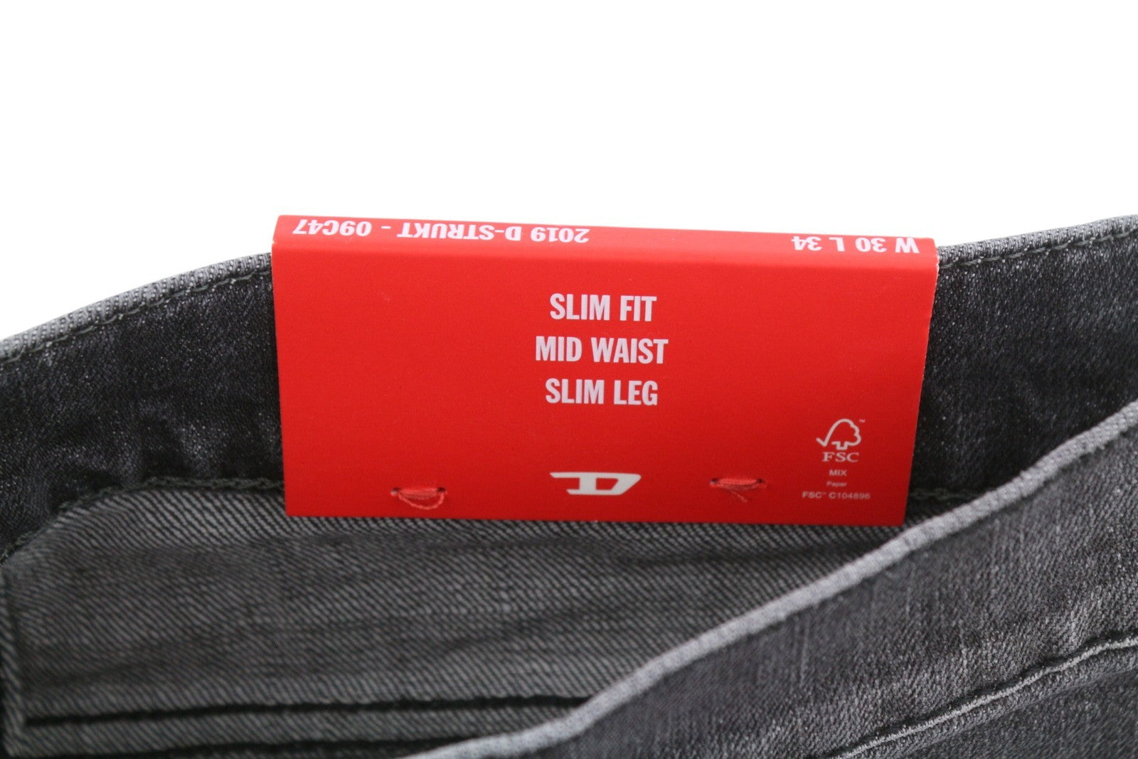 DIESEL 2019 D-Strukt 09C47 Men's Jeans W30/L34 Grey Whiskers Faded Slim Fit