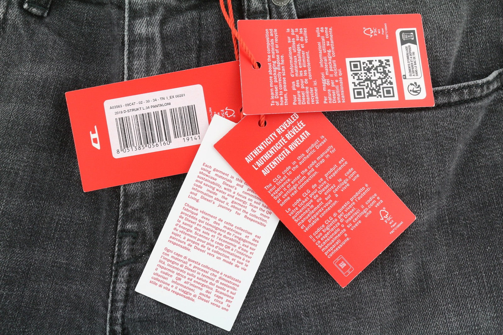 DIESEL 2019 D-Strukt 09C47 Men's Jeans W30/L34 Grey Whiskers Faded Slim Fit