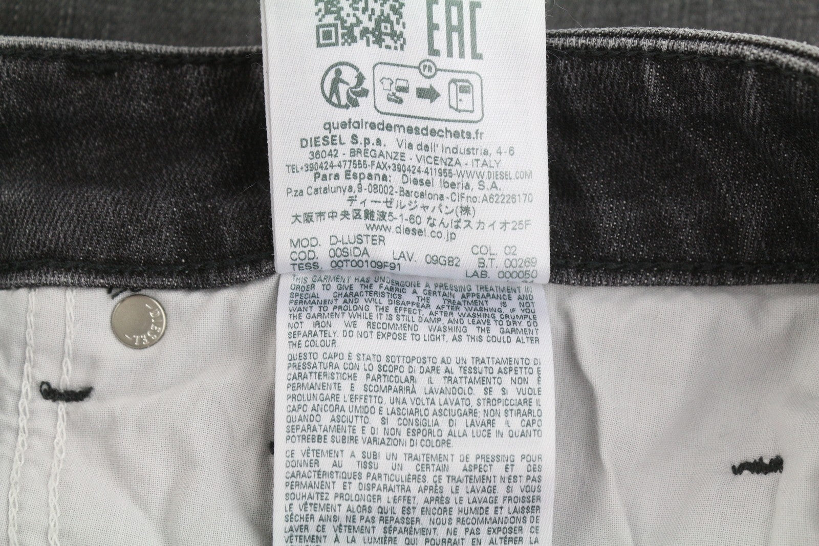 DIESEL D-Luster 09G82 Men's Jeans W32/L34 Grey Faded Whiskers Slim Fit