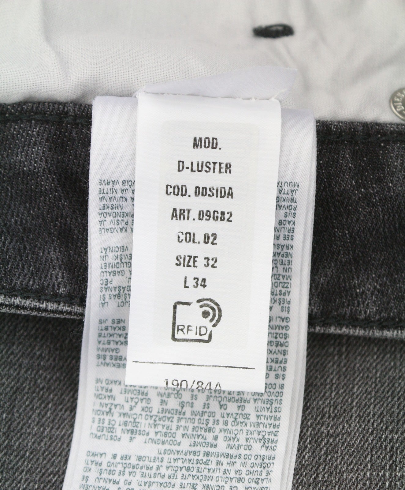 DIESEL D-Luster 09G82 Men's Jeans W32/L34 Grey Faded Whiskers Slim Fit