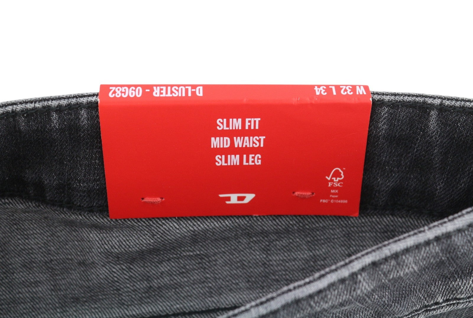 DIESEL D-Luster 09G82 Men's Jeans W32/L34 Grey Faded Whiskers Slim Fit
