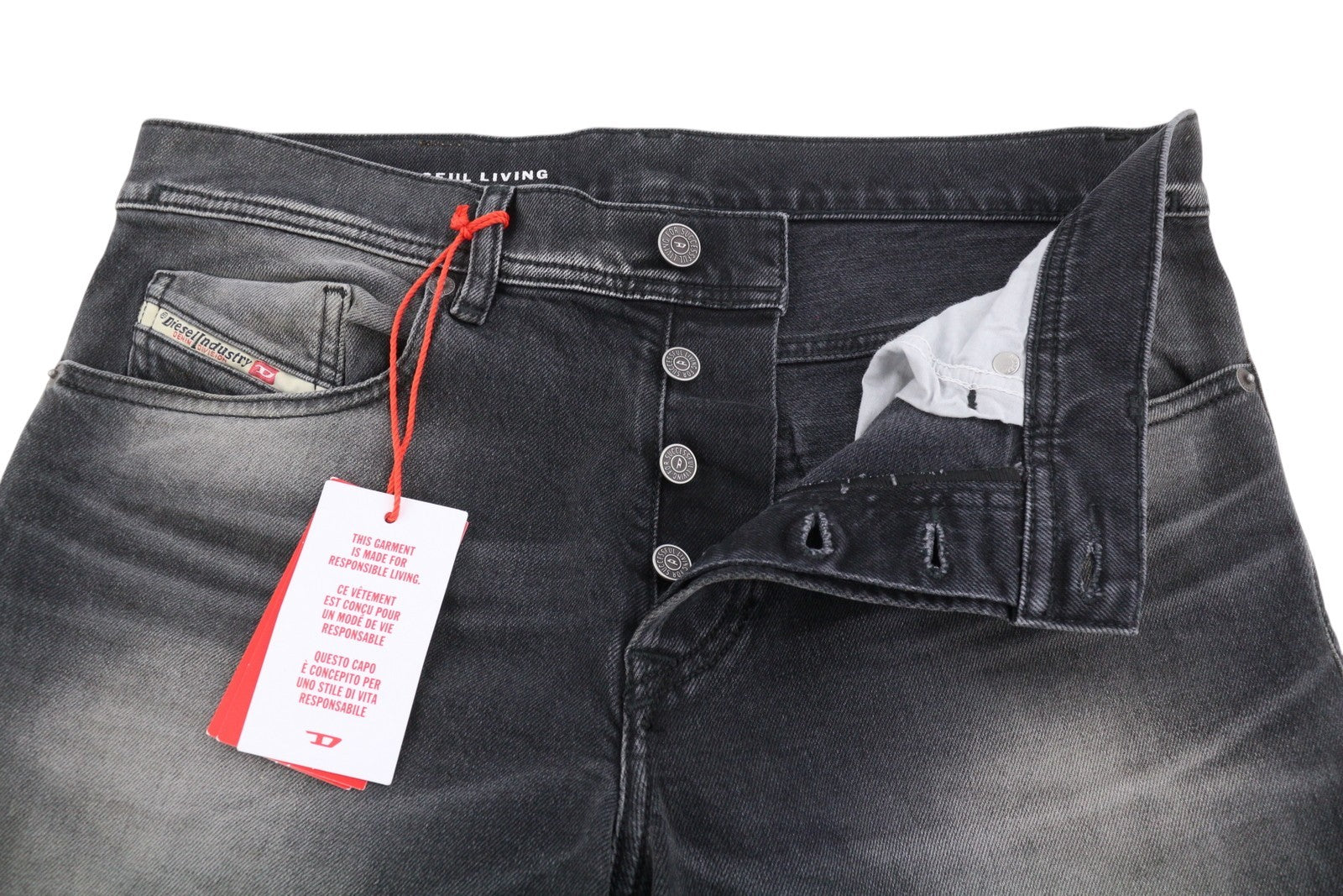 DIESEL 2023 D-Finitive 09G20 Men's Jeans W30/L32 Grey Whiskers Faded Regular
