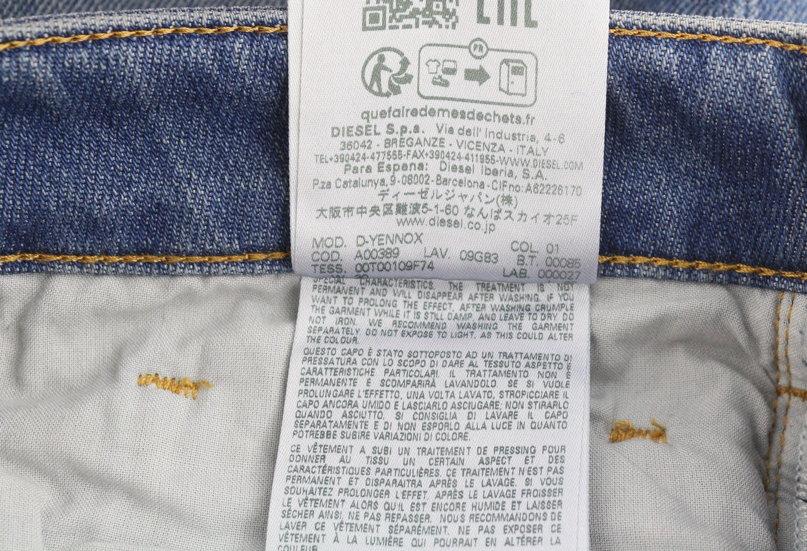 DIESEL D-Yennox 09G83 Men's Jeans W30/L32 Blue Whiskers Faded Regular Tapered