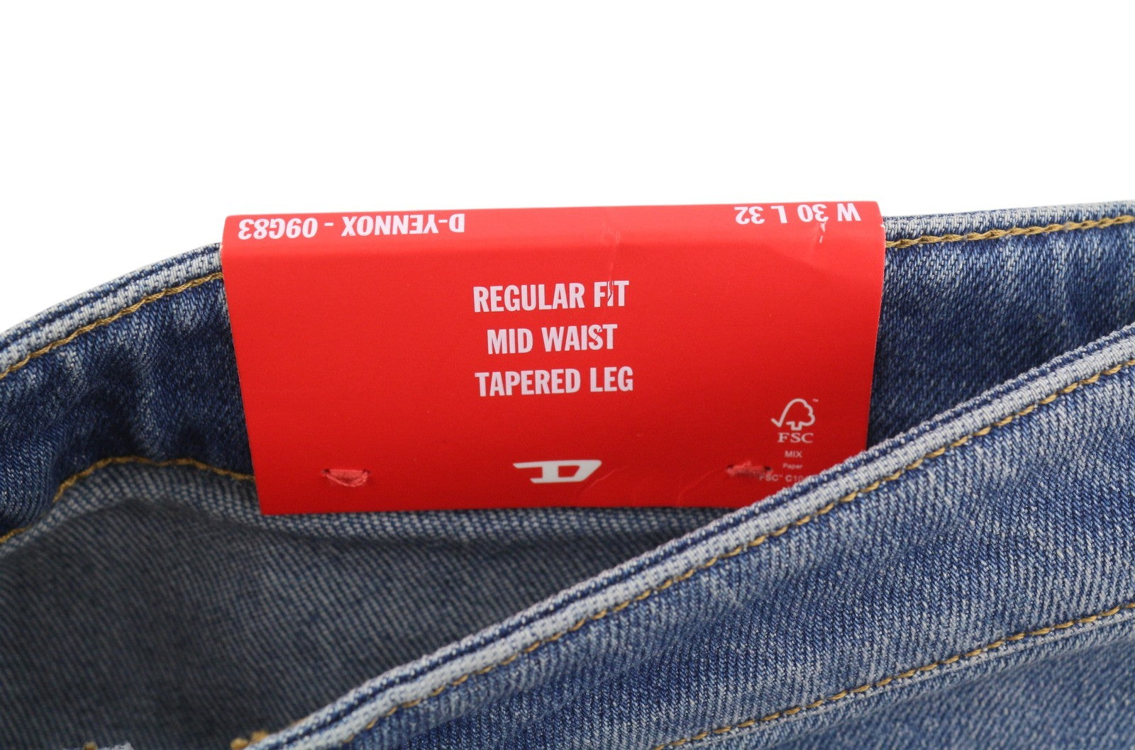 DIESEL D-Yennox 09G83 Men's Jeans W30/L32 Blue Whiskers Faded Regular Tapered