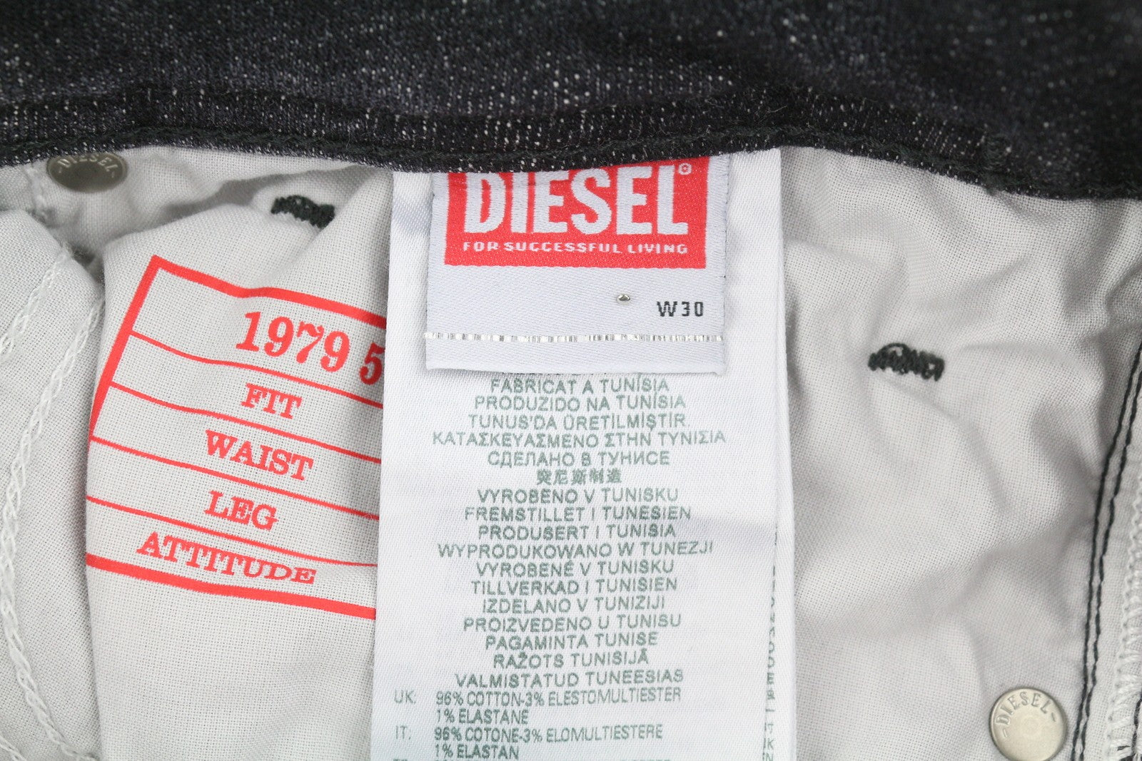 DIESEL 1979 Sleenker 09G36 Men's Jeans W30/L32 Black Faded Low Waist Skinny Fit