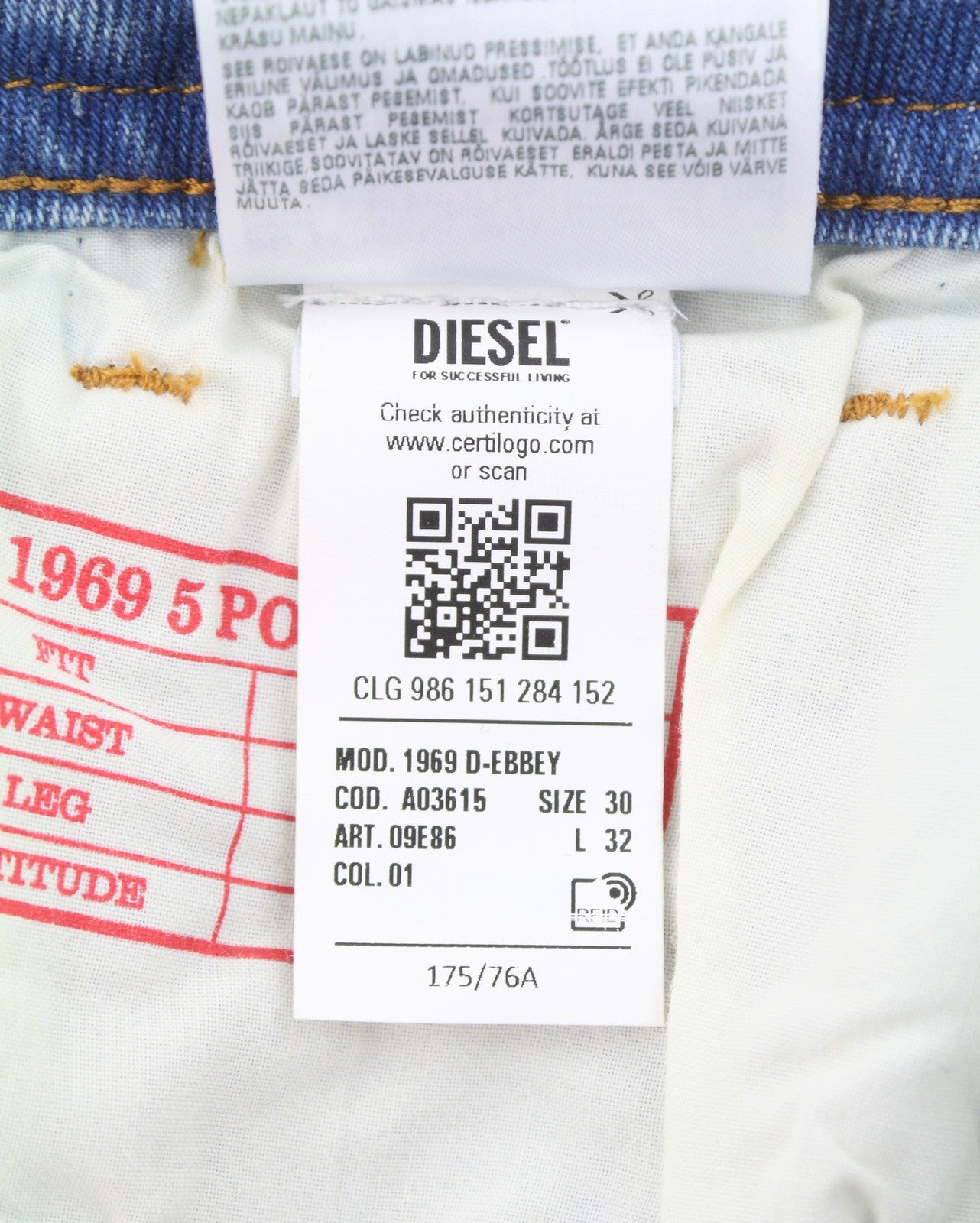 DIESEL 1969 D-Ebbey 09E86 Women's Jeans W30/L32 Blue Faded Low Waist Bootcut