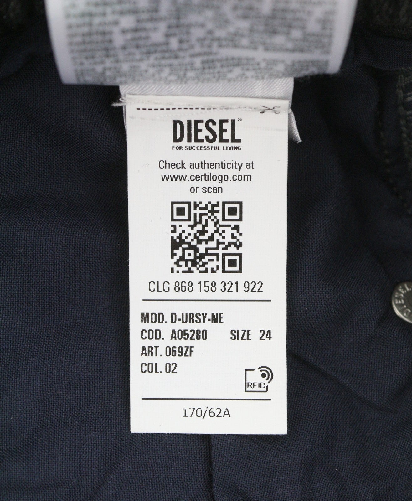 DIESEL D-Ursy-Ne 069ZF Women's Jeans W24 Dark Grey Faded Cargo Denim