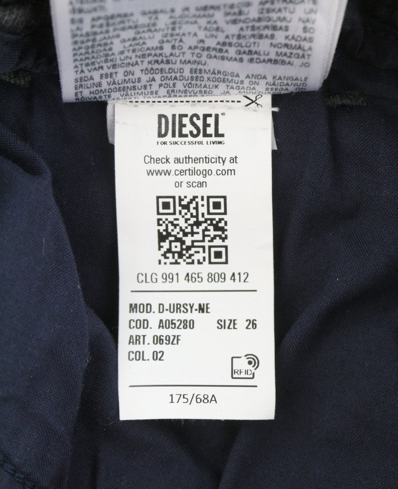 DIESEL D-Ursy-Ne 069ZF Women's Jeans W26 Dark Grey Faded Cargo Denim