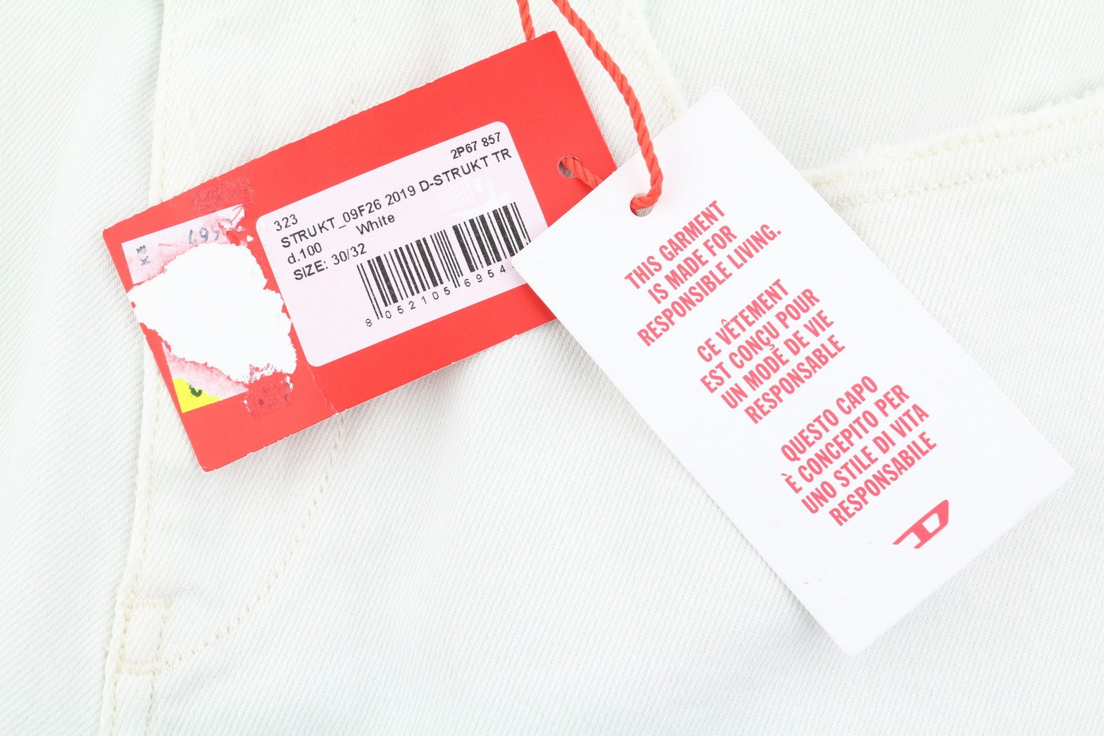 DIESEL 2019 D-Strukt 09F26 Men's Jeans W30/L32 White Slim Fit Zip Fly Denim
