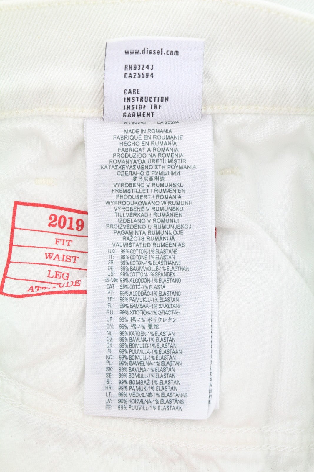 DIESEL 2019 D-Strukt 09F26 Men's Jeans W30/L32 White Slim Fit Zip Fly Denim