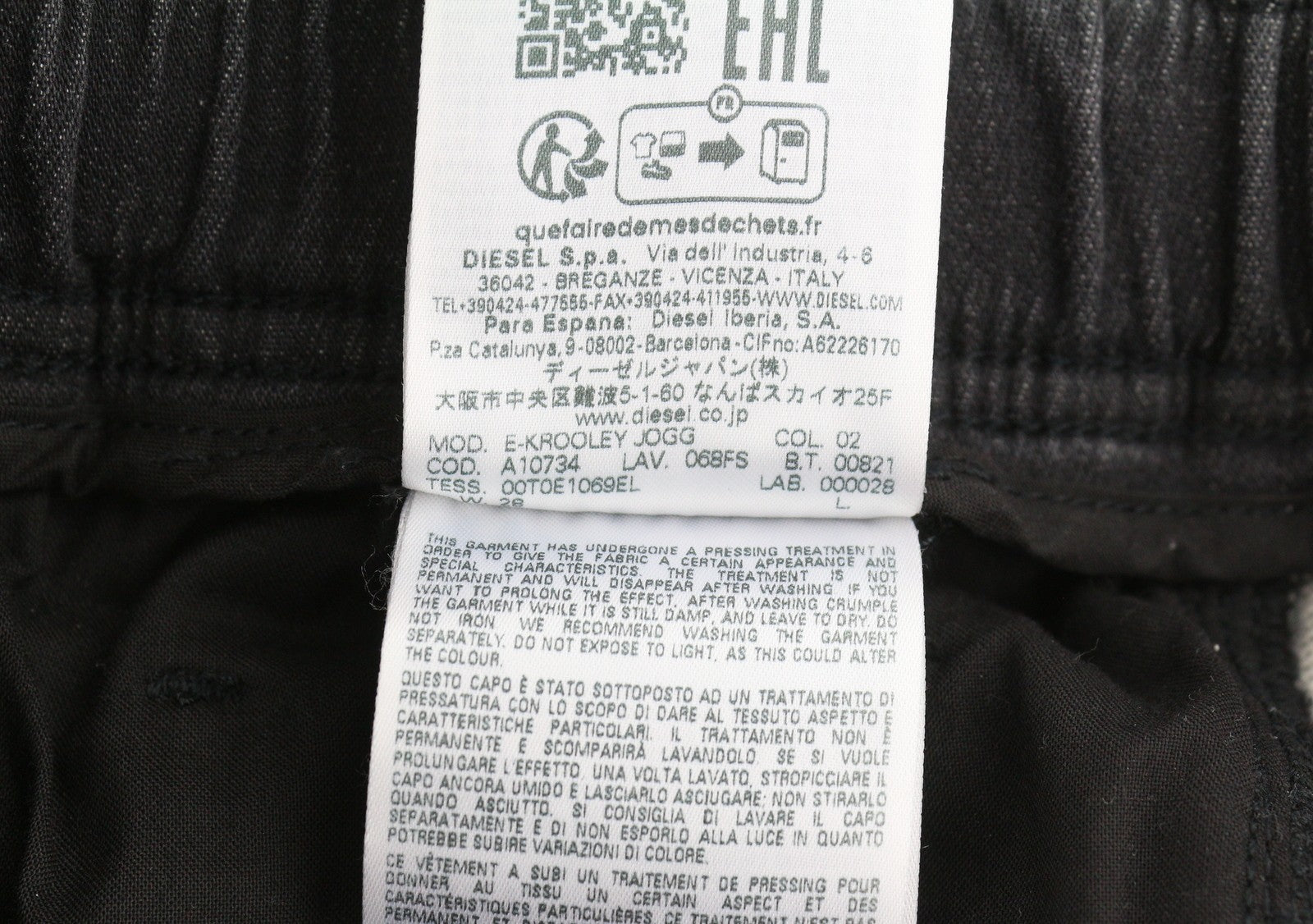 DIESEL E-Krooley Jogg 068FS Men's Jeans W28 Black Whiskers Faded Slim