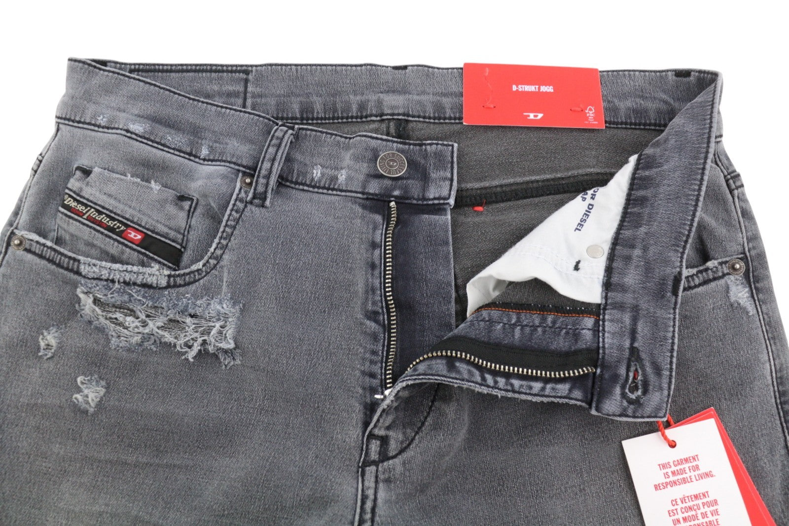 DIESEL D-Strukt Jogg 068CN Men's Jeans W30 Blue Faded Distress Zip Fly Skinny