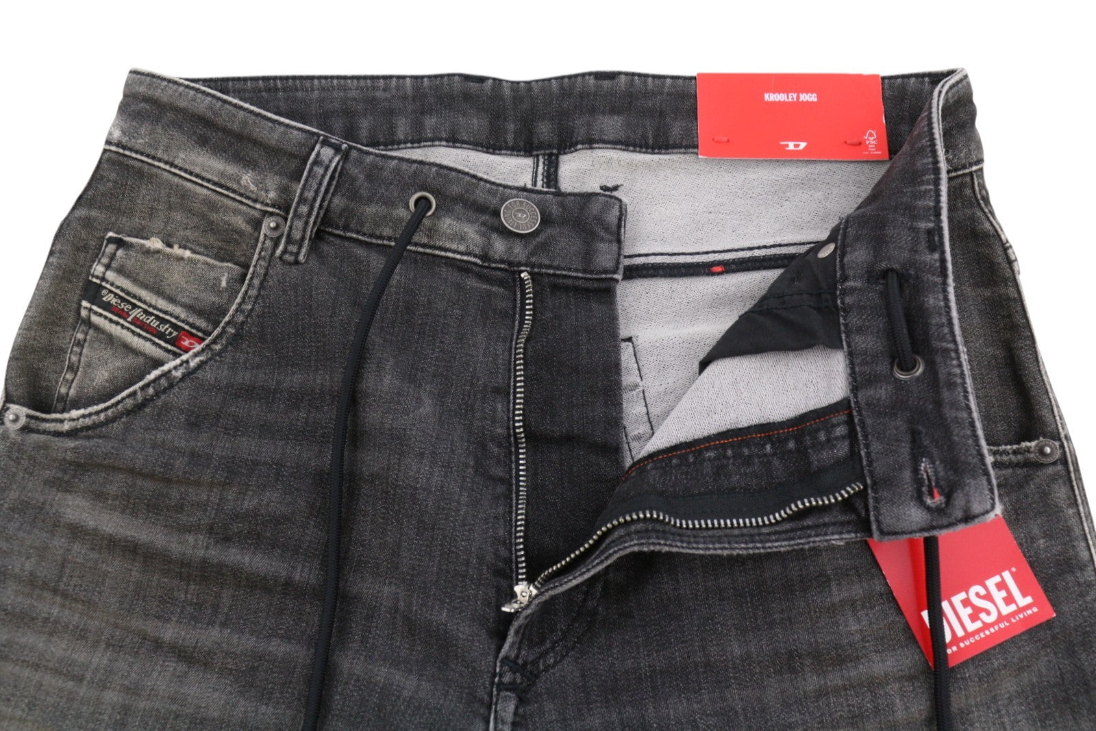 DIESEL Krooley Jogg 09F01 Men's Jeans W28/L32 Black Whiskers Faded Slim Fit