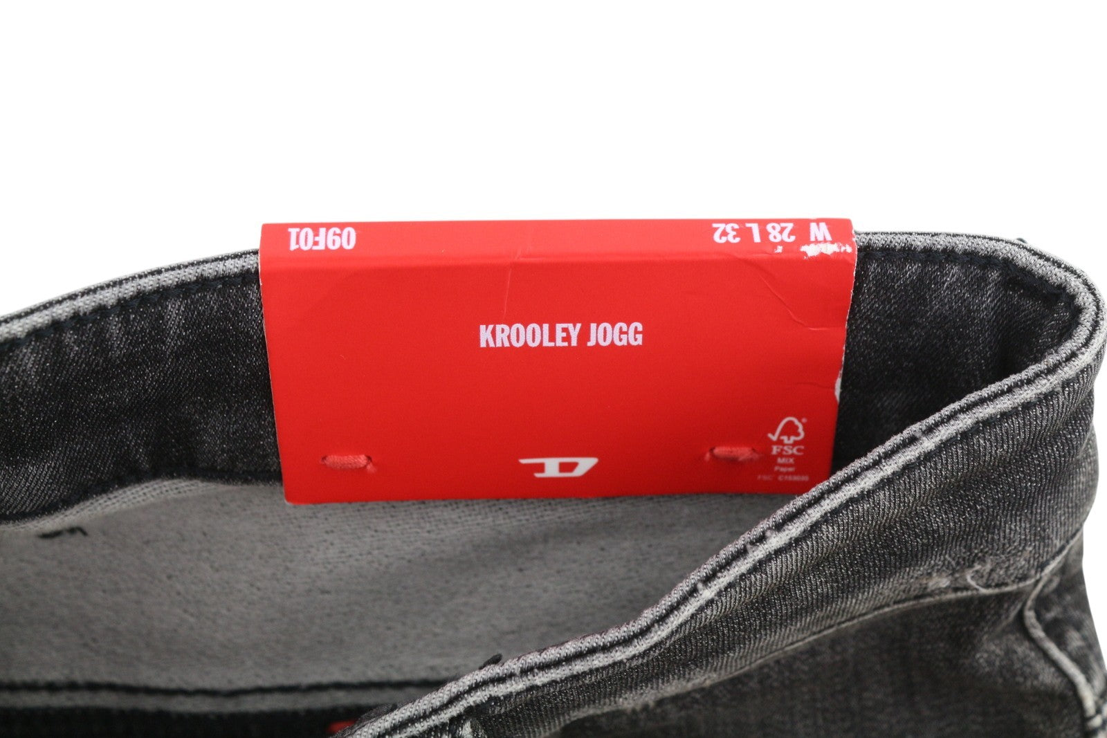 DIESEL Krooley Jogg 09F01 Men's Jeans W28/L32 Black Whiskers Faded Slim Fit