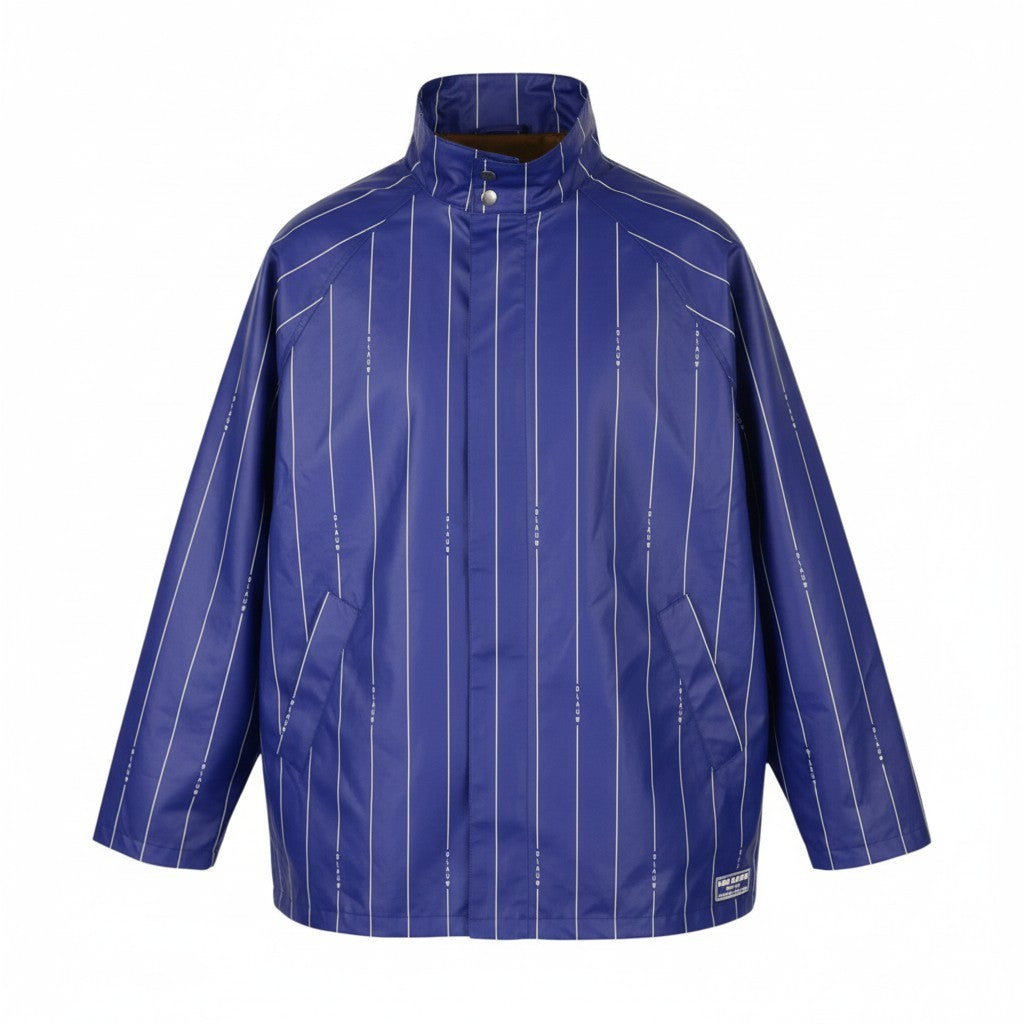 SCOTCH & SODA Men's Jacket L Blue Pinstriped Water Repellent Full Zip Raincoat