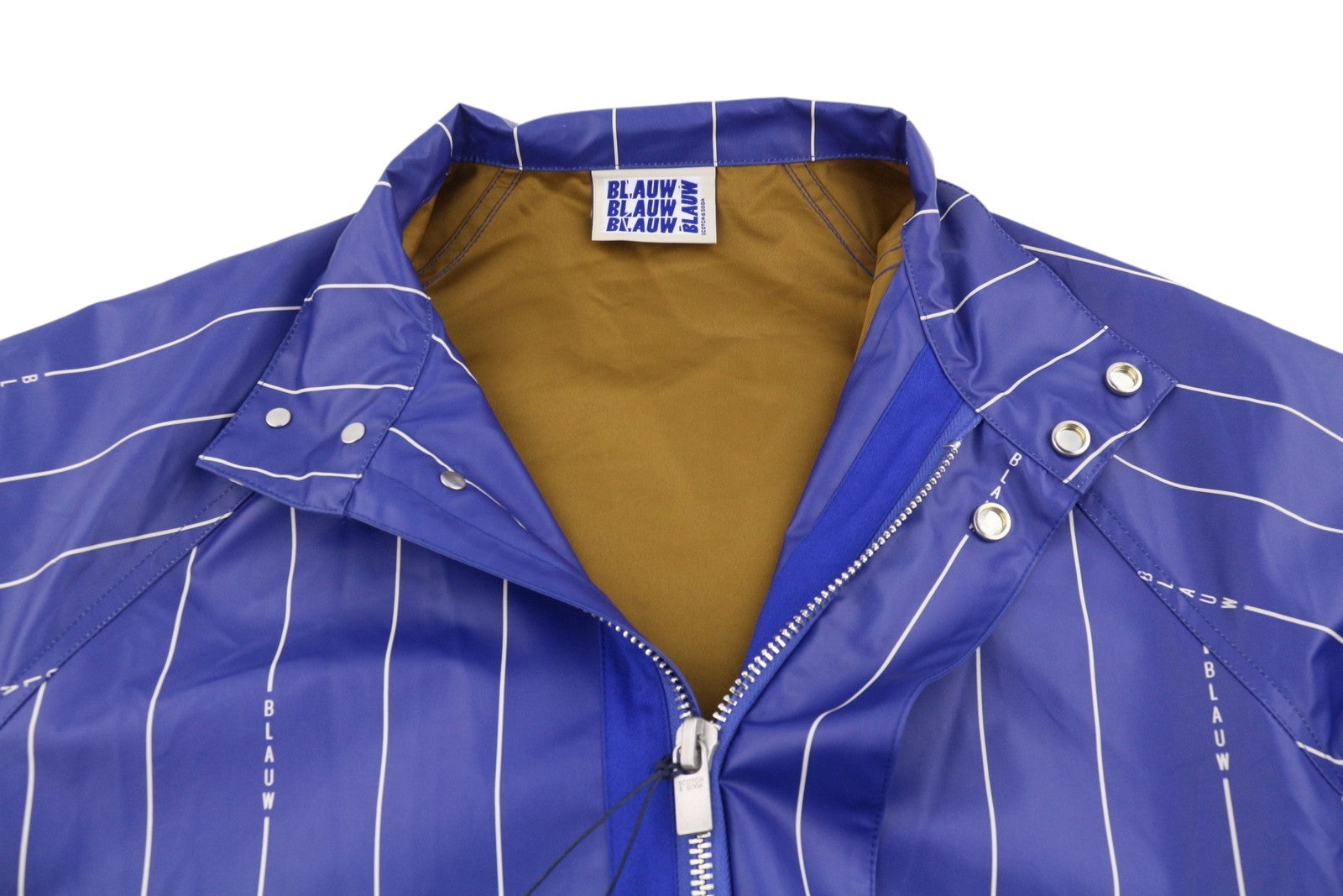 SCOTCH & SODA Men's Jacket L Blue Pinstriped Water Repellent Full Zip Raincoat