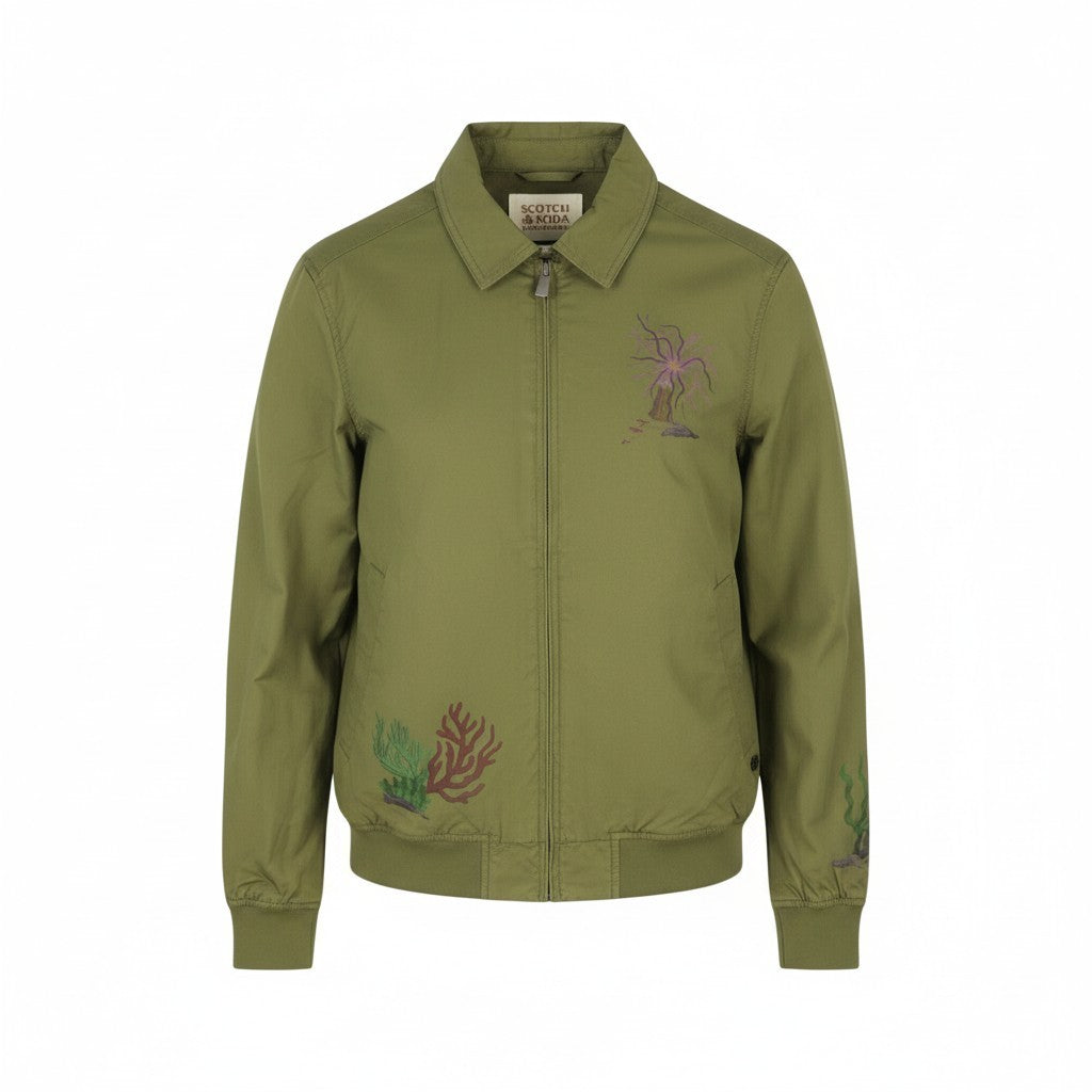 SCOTCH & SODA Men's Jacket M Khaki Green Patterned Spread Full Zip Lightweight