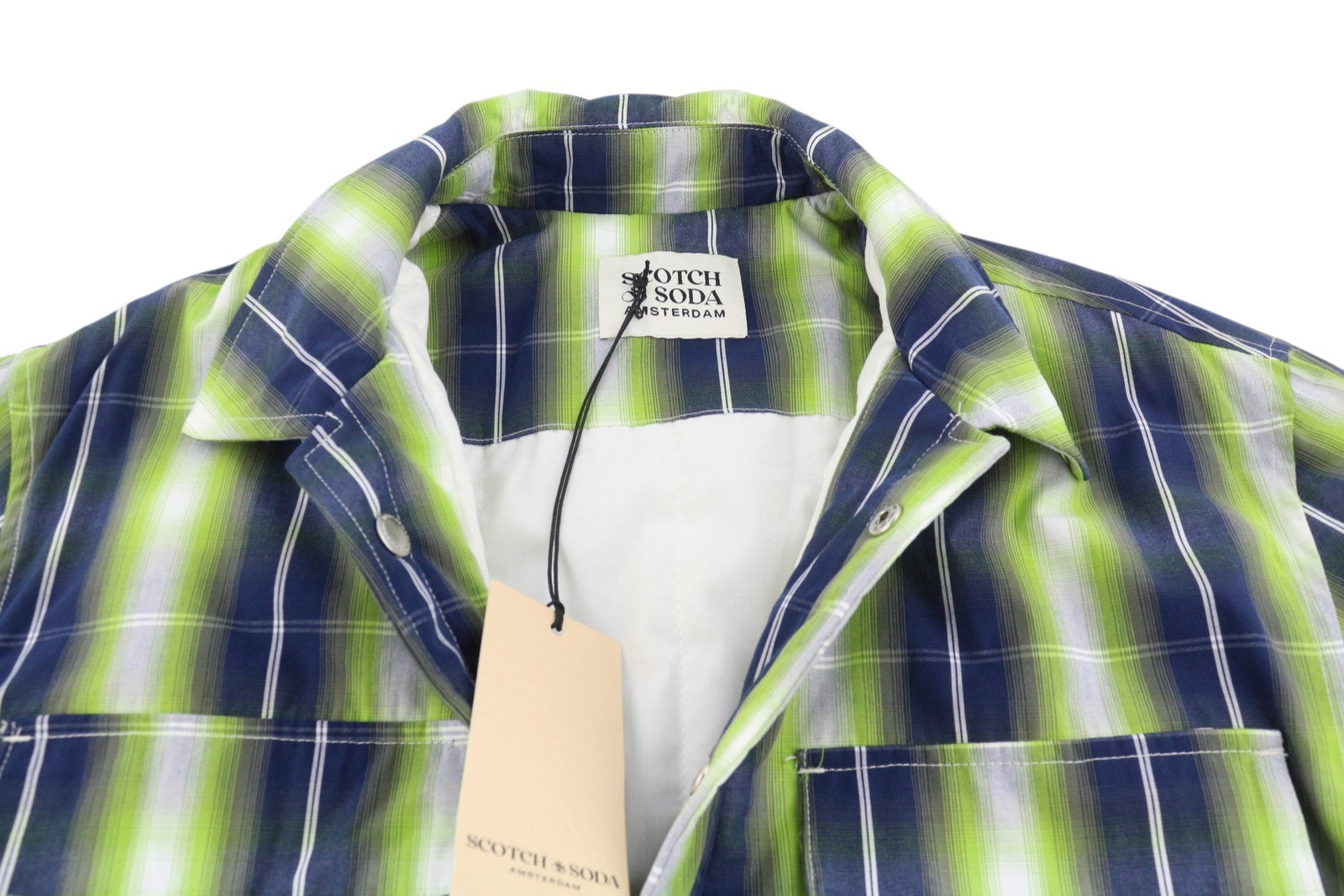 SCOTCH & SODA Men's Jacket M Green Plaid Print Padded Snap Buttons Lightweight