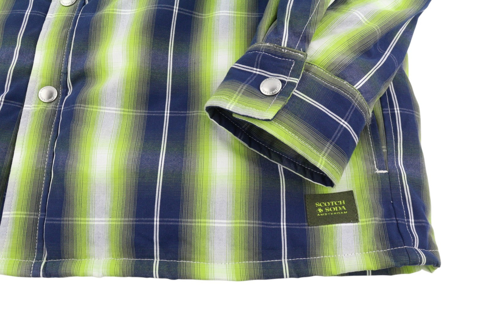 SCOTCH & SODA Men's Jacket M Green Plaid Print Padded Snap Buttons Lightweight