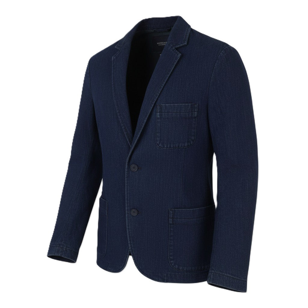 SCOTCH & SODA Men's Blazer S Dark Blue Denim Look Notch Lapel Single-Breasted