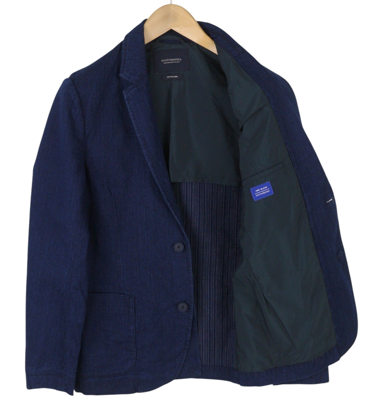 SCOTCH & SODA Men's Blazer S Dark Blue Denim Look Notch Lapel Single-Breasted