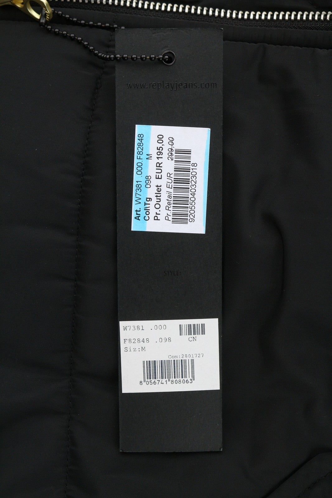 REPLAY Women's Jacket M Black Padded Quilted Drawstring Waist Parka