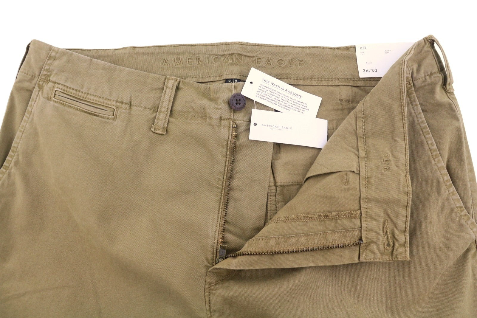 AMERICAN EAGLE OUTFITTERS Flex Slim Men's Trousers W36/L30 Brown Zip Cropped