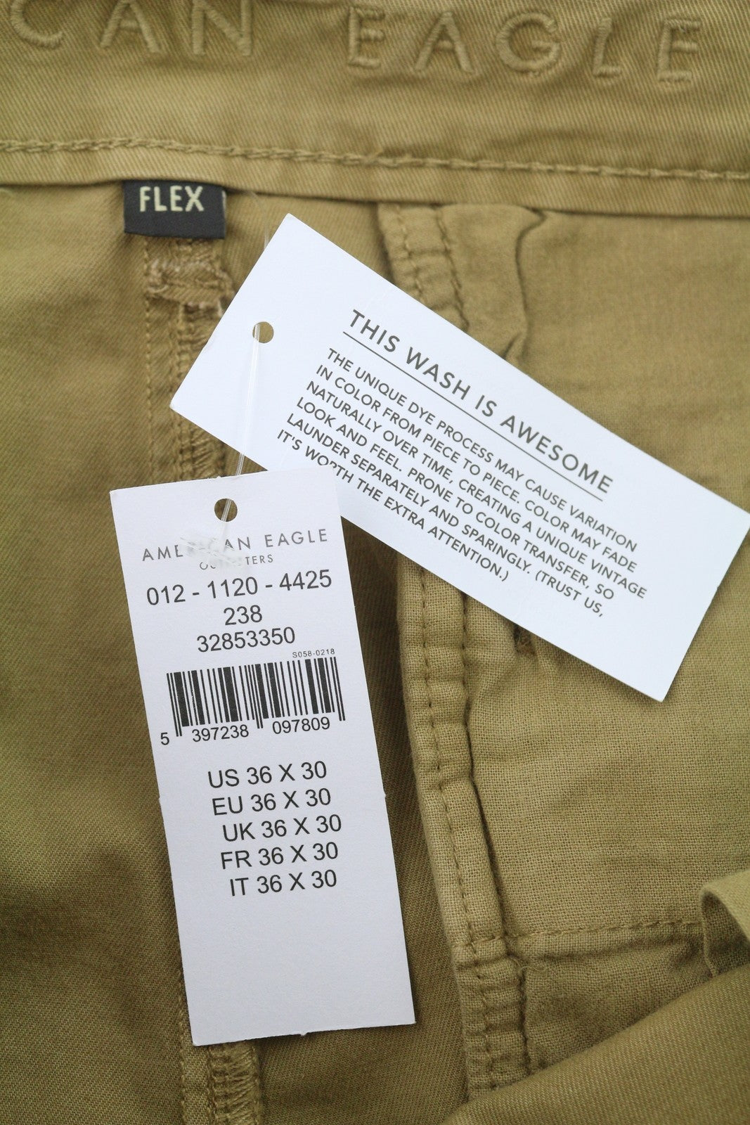 AMERICAN EAGLE OUTFITTERS Flex Slim Men's Trousers W36/L30 Brown Zip Cropped