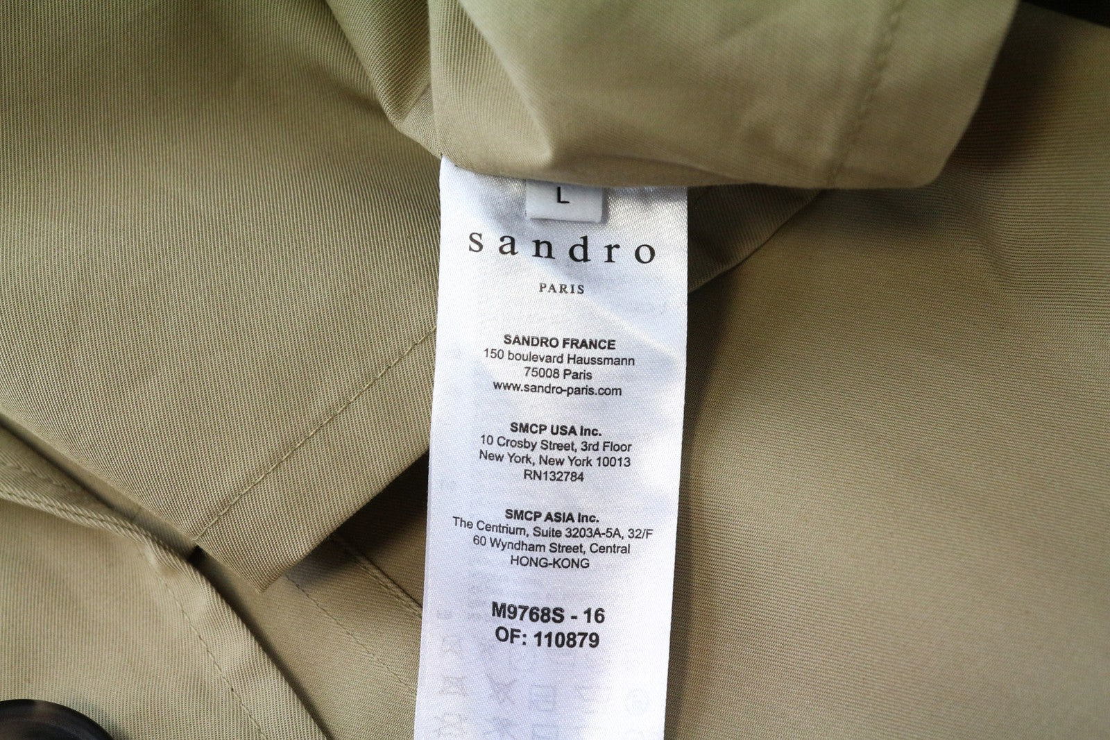 SANDRO Men Coat L Beige Pure Cotton Trench Buttoned Classic Buttoned Mid-Length