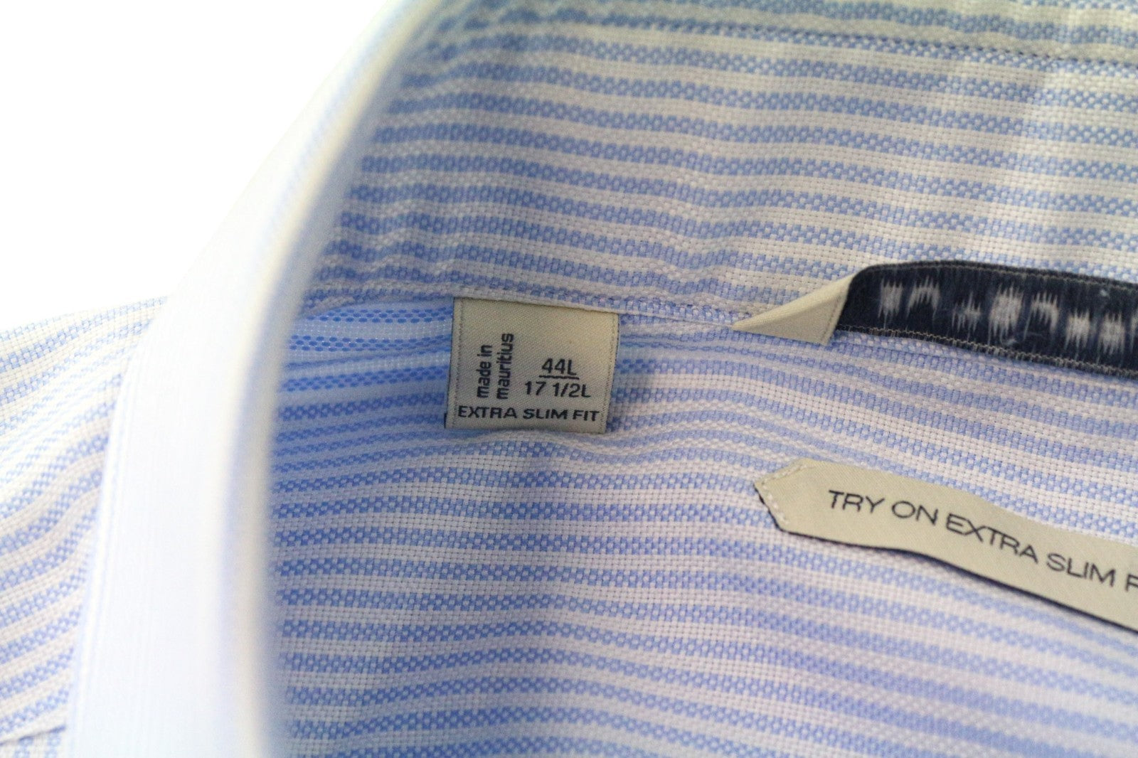 SUITSUPPLY Men Shirt 44L/17 1/2L Extra Slim Fit Striped Long Sleeve Cotton Blue