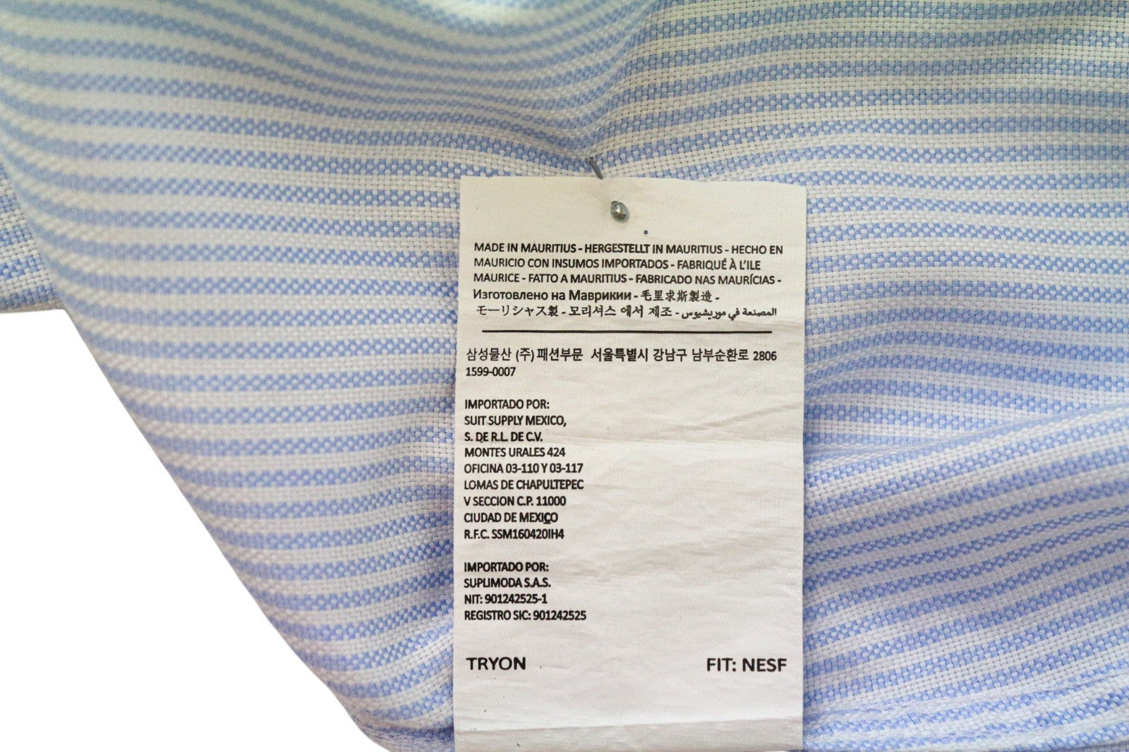 SUITSUPPLY Men Shirt 44L/17 1/2L Extra Slim Fit Striped Long Sleeve Cotton Blue