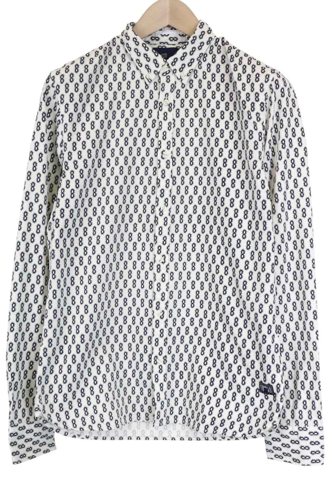 SCOTCH & SODA Ams Couture Men Shirt M White Navy Patterned Long Sleeve Cotton