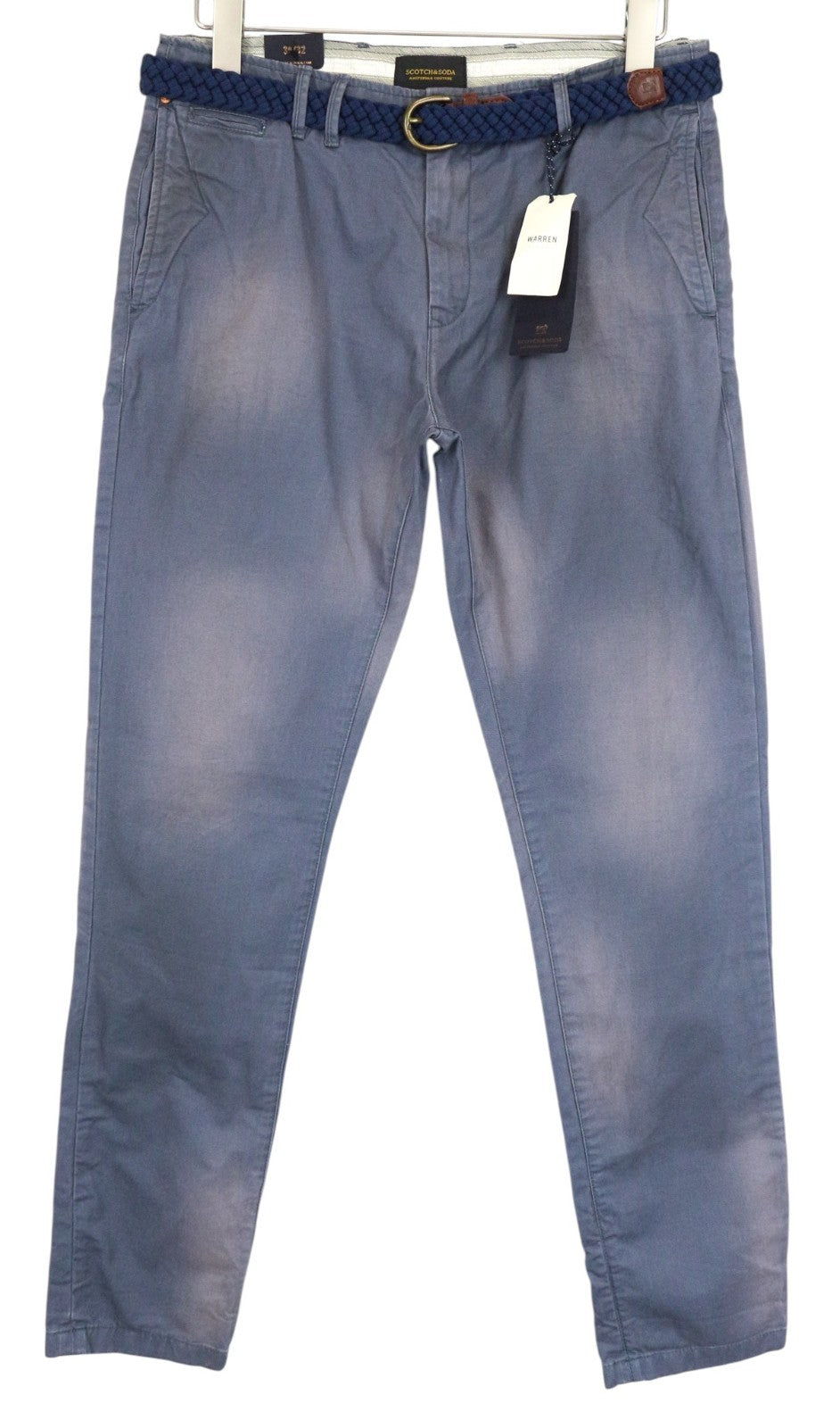 SCOTCH & SODA Warren Men Trousers W30/L32 Relaxed Slim Pure Cotton Blue Washed