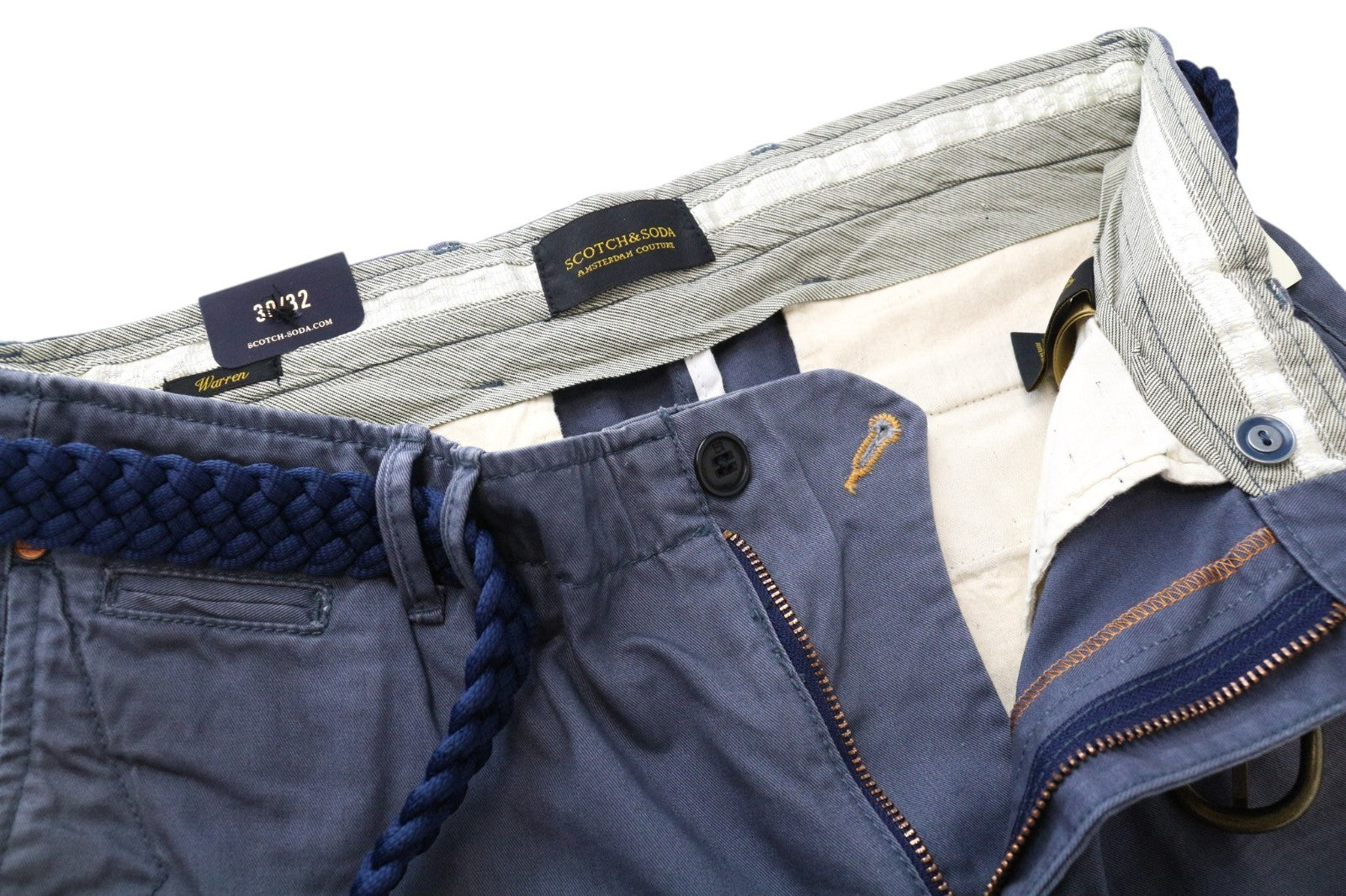 SCOTCH & SODA Warren Men Trousers W30/L32 Relaxed Slim Pure Cotton Blue Washed