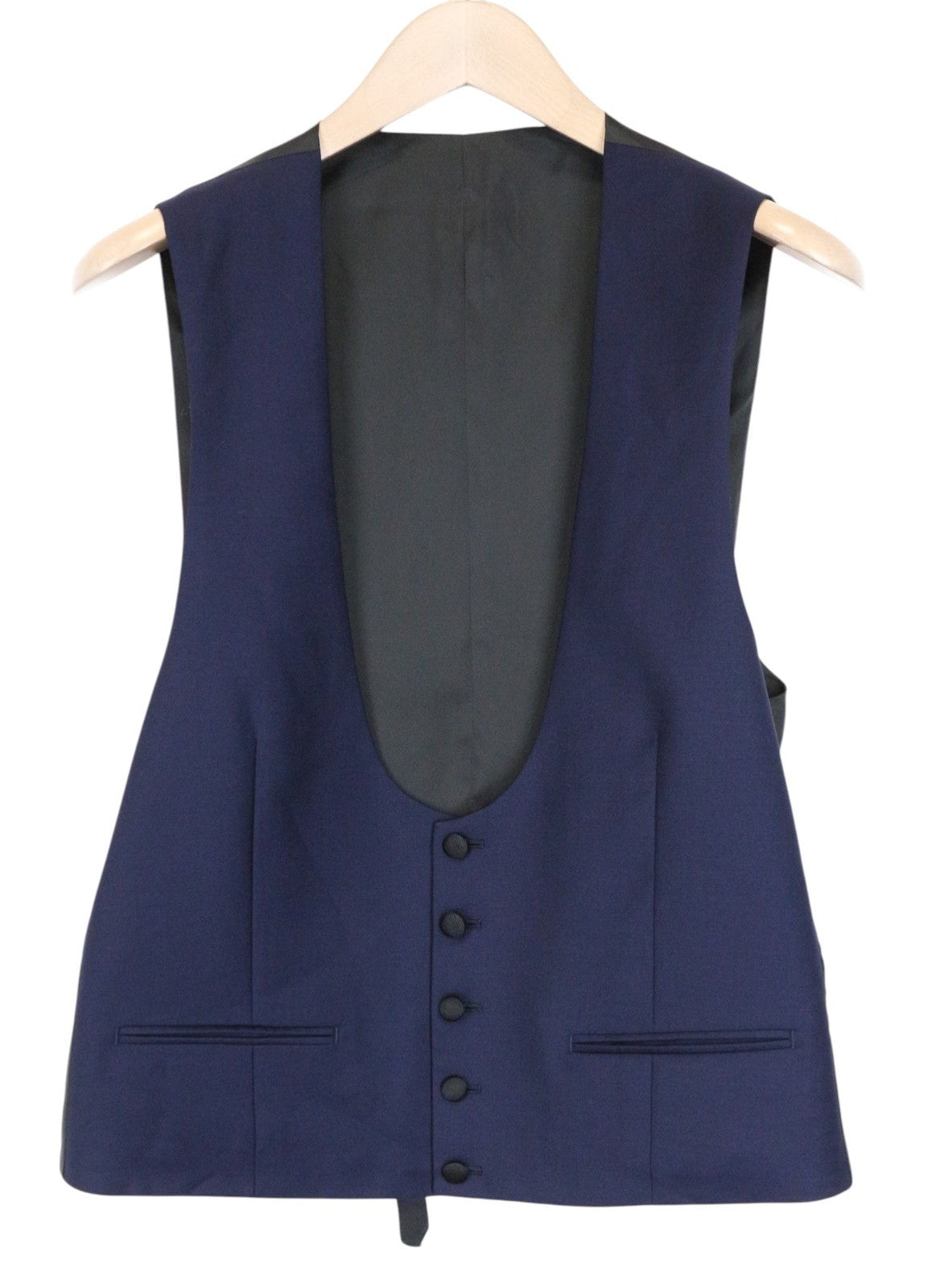 SUITSUPPLY U-Neck Men Suit UK40R Tux Trousers Waistcoat Pure Wool Blue 2 Piece