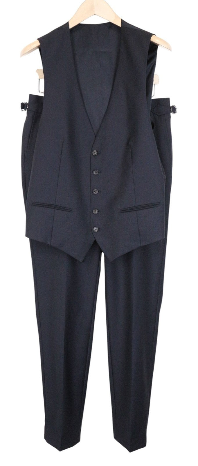SUITSUPPLY Ferrara Men Suit UK40L Waistcoat Trousers Pure Wool Dark Blue 2 Piece