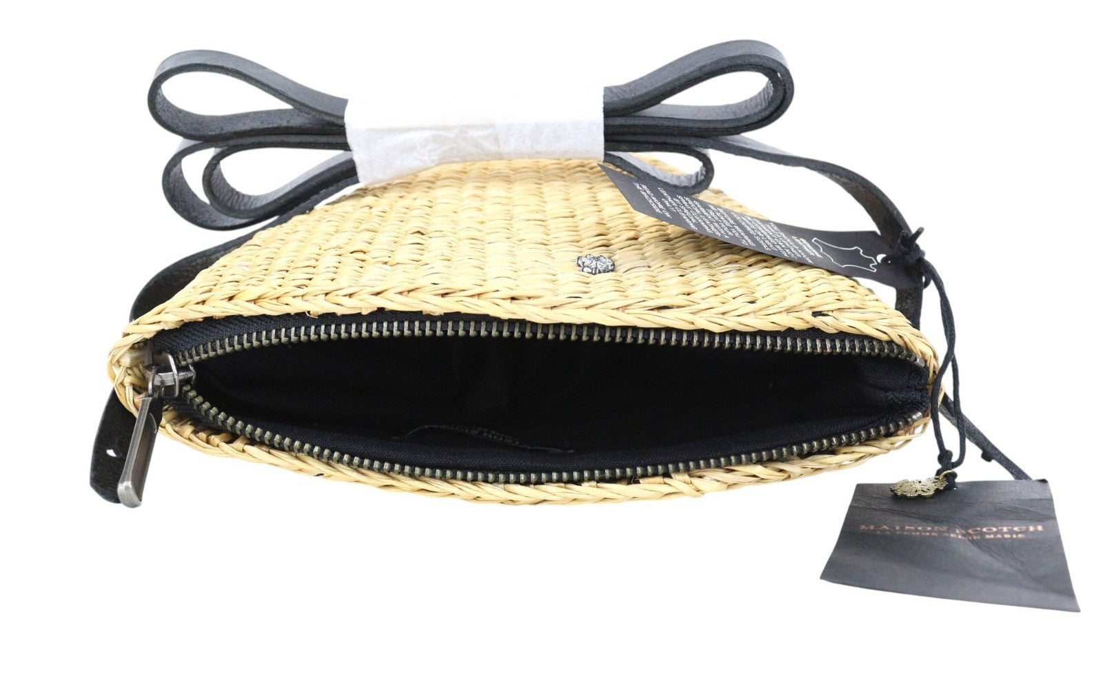MAISON SCOTCH Women Bag One Size Wheat Brown Straw Leather Handle Zipped Summer