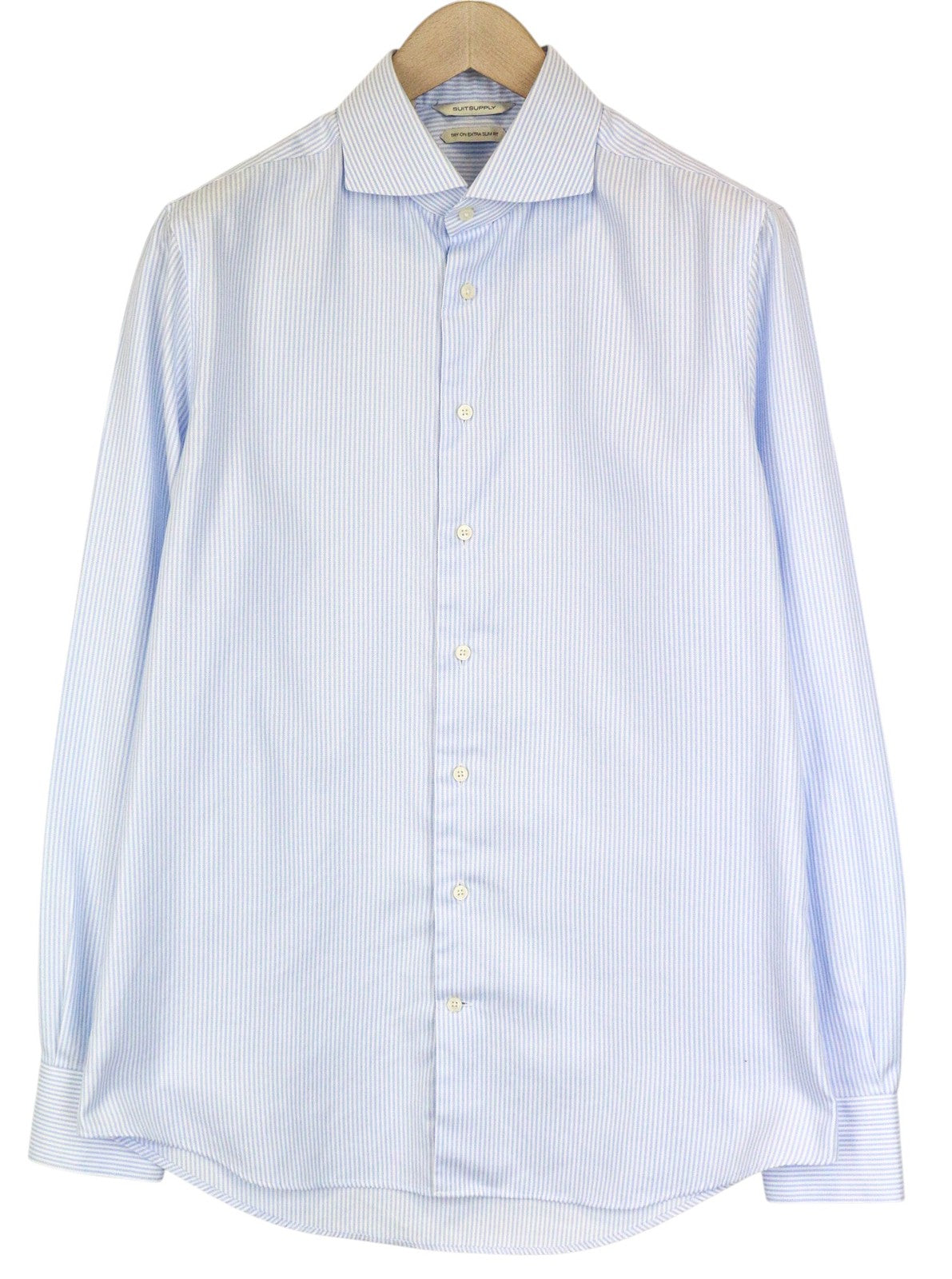 SUITSUPPLY Men Shirt 42/16 1/2 Blue Extra Slim Pure Cotton Striped Button-Up