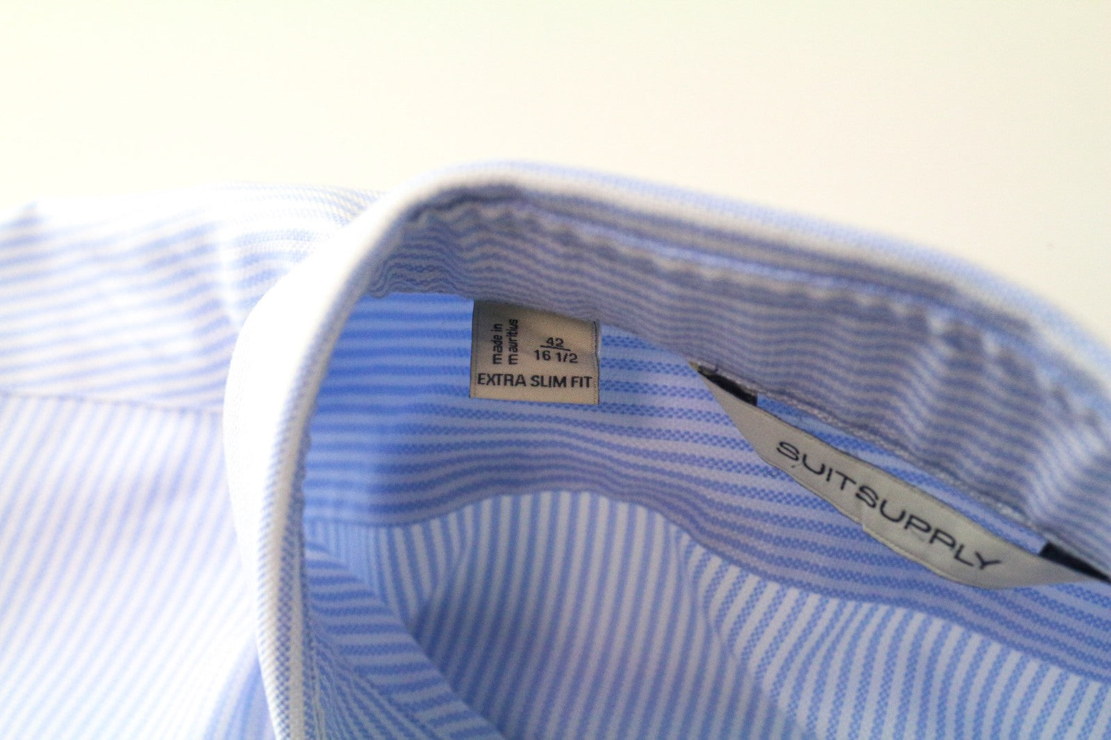 SUITSUPPLY Men Shirt 42/16 1/2 Blue Extra Slim Pure Cotton Striped Button-Up
